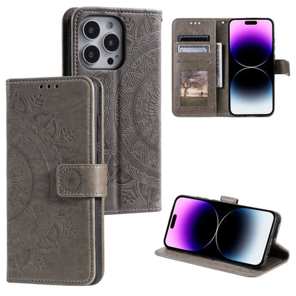 Totem Flower Embossed Leather Phone Case, For iPhone 16 Pro Max, For iPhone 16 Pro, For iPhone 16 Plus, For iPhone 16, For iPhone 15 Pro Max, For iPhone 15 Pro, For iPhone 15 Plus, For iPhone 15