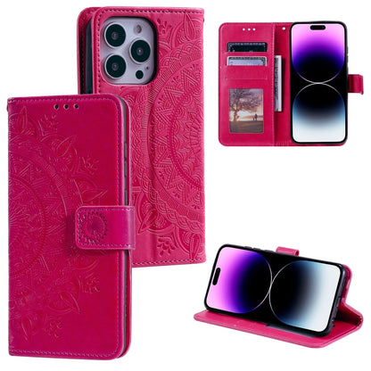 Totem Flower Embossed Leather Phone Case, For iPhone 16 Pro Max, For iPhone 16 Pro, For iPhone 16 Plus, For iPhone 16, For iPhone 15 Pro Max, For iPhone 15 Pro, For iPhone 15 Plus, For iPhone 15