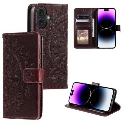 Totem Flower Embossed Leather Phone Case, For iPhone 16 Pro Max, For iPhone 16 Pro, For iPhone 16 Plus, For iPhone 16, For iPhone 15 Pro Max, For iPhone 15 Pro, For iPhone 15 Plus, For iPhone 15
