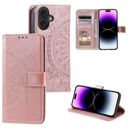 Totem Flower Embossed Leather Phone Case, For iPhone 16 Pro Max, For iPhone 16 Pro, For iPhone 16 Plus, For iPhone 16, For iPhone 15 Pro Max, For iPhone 15 Pro, For iPhone 15 Plus, For iPhone 15