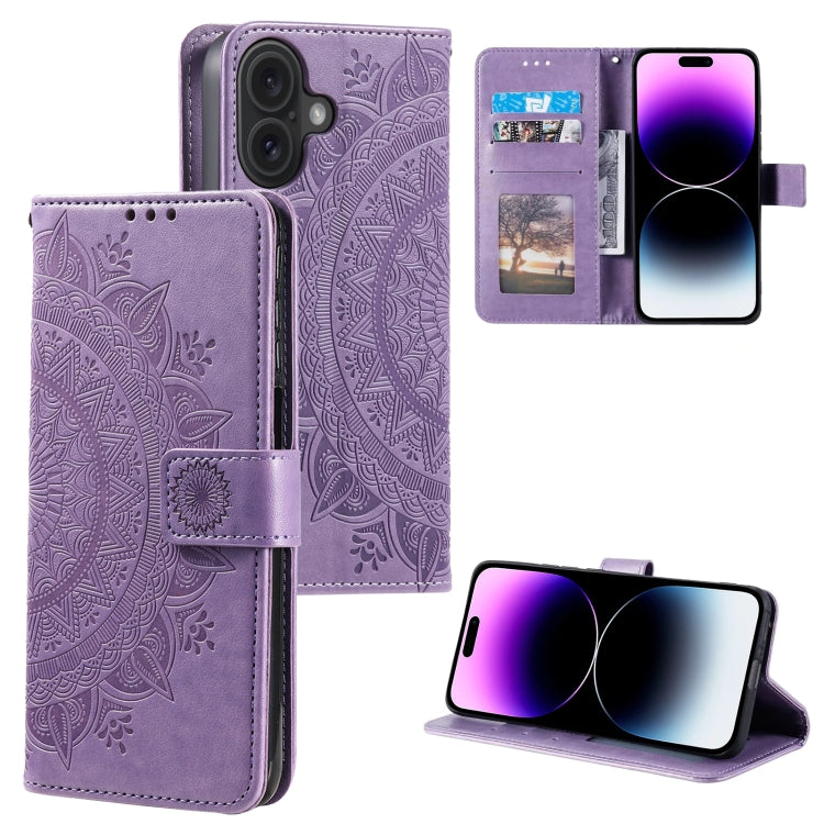 Totem Flower Embossed Leather Phone Case, For iPhone 16 Pro Max, For iPhone 16 Pro, For iPhone 16 Plus, For iPhone 16, For iPhone 15 Pro Max, For iPhone 15 Pro, For iPhone 15 Plus, For iPhone 15