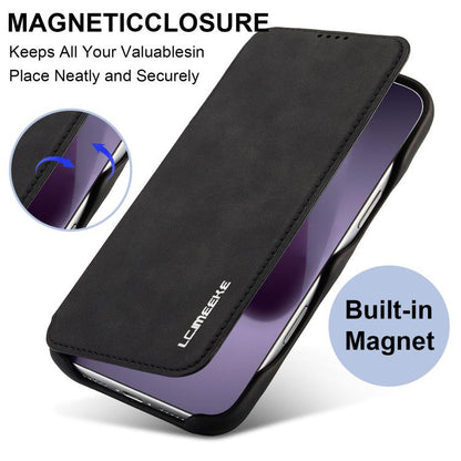 LC.IMEEKE Hon Ancient Series Flip Leather Phone Case, For iPhone 18 Pro / 17 Pro, For iPhone 18 Pro Max / 17 Pro Max, For iPhone 17, For iPhone 17 Air, For iPhone 16 Pro Max, For iPhone 16 Pro, For iPhone 16 Plus, For iPhone 16, For iPhone 15 Pro Max  ...