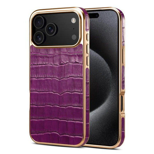 Denior Crocodile Texture Genuine Leather Electroplating Phone Case, For iPhone 18 Pro / 17 Pro, For iPhone 18 Pro Max / 17 Pro Max, For iPhone 16 Pro Max, For iPhone 16 Pro, For iPhone 16 Plus, For iPhone 16, For iPhone 15 Pro Max, For iPhone 15 Pro