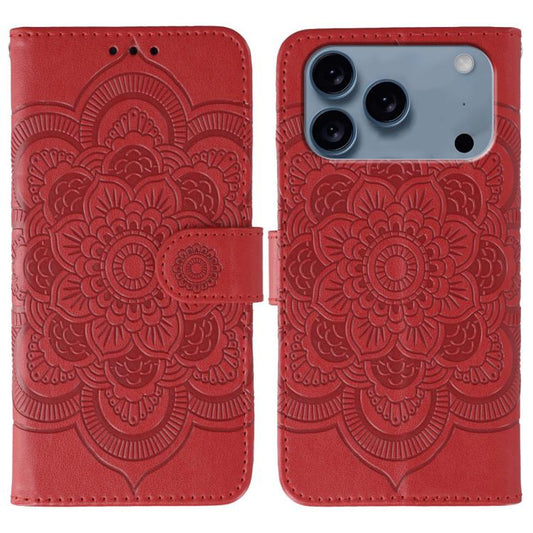Étui de téléphone en cuir gaufré Mandala Soleil, Pour iPhone 16e / 17e, Pour iPhone 17 Pro Max, Pour iPhone 17 Pro, Pour iPhone 17, Pour iPhone Air, Pour iPhone 15 Pro Max, Pour iPhone 15 Pro, Pour iPhone 15 Plus, Pour iPhone 15