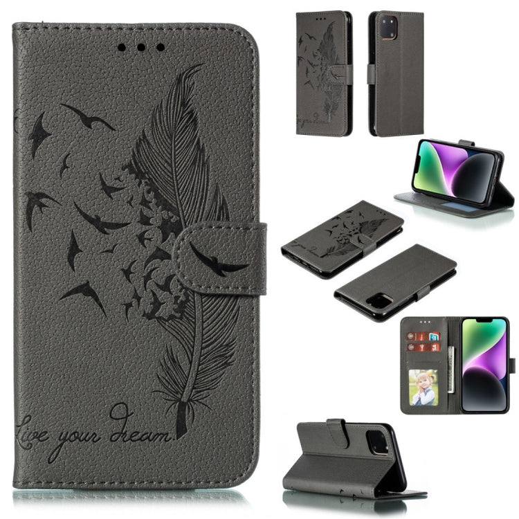 Feather Pattern Litchi Texture Leather Phone Case