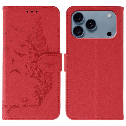 Feather Pattern Litchi Texture Leather Phone Case, For iPhone 18 Pro / 17 Pro, For iPhone 18 Pro Max / 17 Pro Max, For iPhone 17, For iPhone 17 Air, For iPhone 15 Pro Max, For iPhone 15 Pro, For iPhone 15 Plus, For iPhone 15