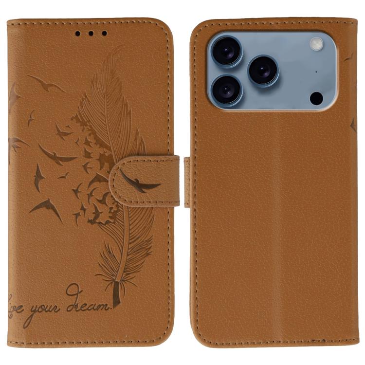 Feather Pattern Litchi Texture Leather Phone Case, For iPhone 18 Pro / 17 Pro, For iPhone 18 Pro Max / 17 Pro Max, For iPhone 17, For iPhone 17 Air, For iPhone 15 Pro Max, For iPhone 15 Pro, For iPhone 15 Plus, For iPhone 15