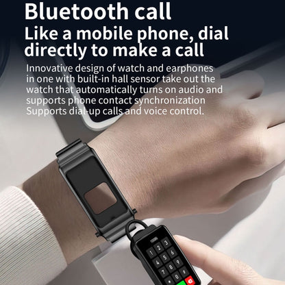 K80 1.57 inch Leather Band IP67 Earphone Detachable Smart Watch Support Bluetooth Call, Leather Band (Black), Leather Band (Silver)