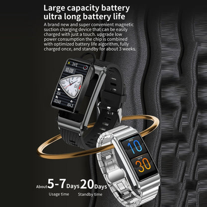 K80 1.57 inch Leather Band IP67 Earphone Detachable Smart Watch Support Bluetooth Call, Leather Band (Black), Leather Band (Silver)