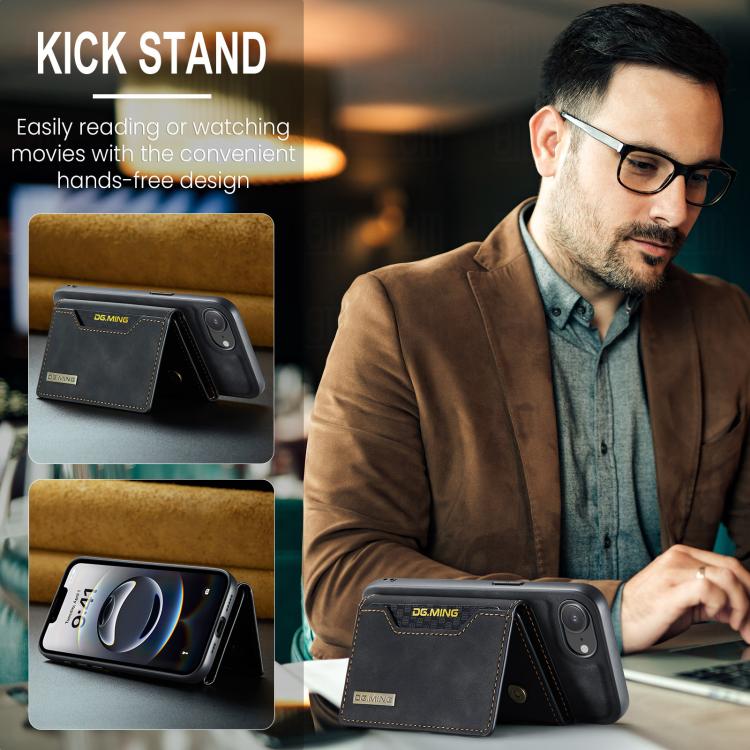 DG.MING M2 Series 3-Fold Card Bag Wallet Leather Phone Case, For iPhone 17e / 16e, For iPhone 17 Pro Max, For iPhone 17 Pro, For iPhone 17, For iPhone Air, For iPhone 16 Pro Max, For iPhone 16 Pro, For iPhone 16 Plus, For iPhone 16, For iPhone 15 Pro M...