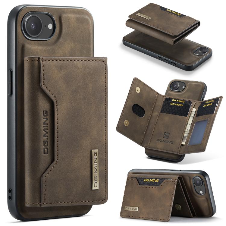 DG.MING M2 Series 3-Fold Card Bag Wallet Leather Phone Case, For iPhone 17e / 16e, For iPhone 17 Pro Max, For iPhone 17 Pro, For iPhone 17, For iPhone Air, For iPhone 16 Pro Max, For iPhone 16 Pro, For iPhone 16 Plus, For iPhone 16, For iPhone 15 Pro M...