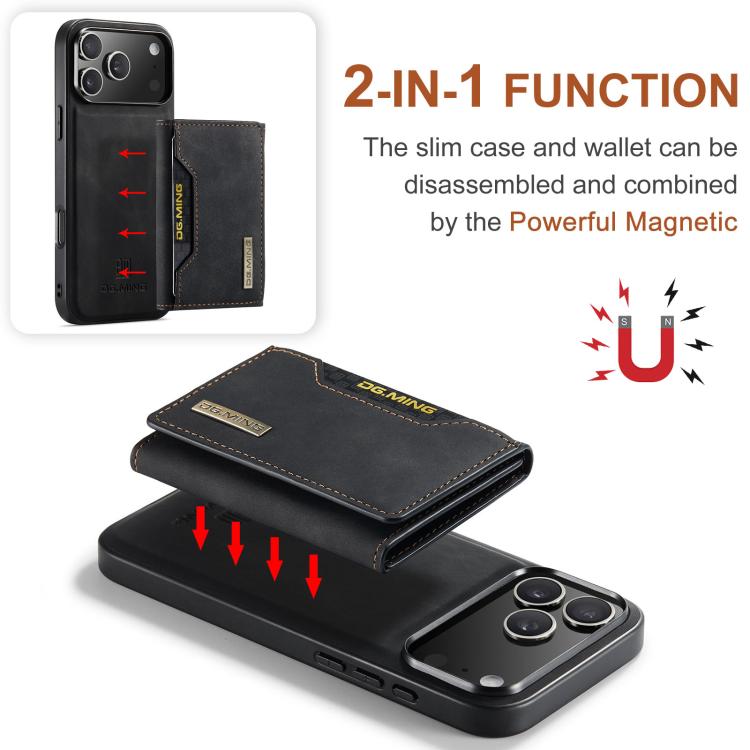 DG.MING M2 Series 3-Fold Card Bag Wallet Leather Phone Case, For iPhone 18 Pro / 17 Pro, For iPhone 18 Pro Max / 17 Pro Max, For iPhone 17e / 16e, For iPhone 17, For iPhone Air, For iPhone 16 Pro Max, For iPhone 16 Pro, For iPhone 16 Plus, For iPhone 1...