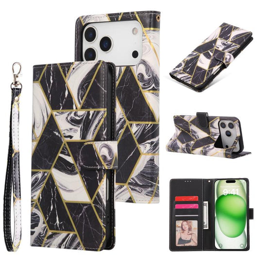 Marble Bronzing Stitching Leather Phone Case