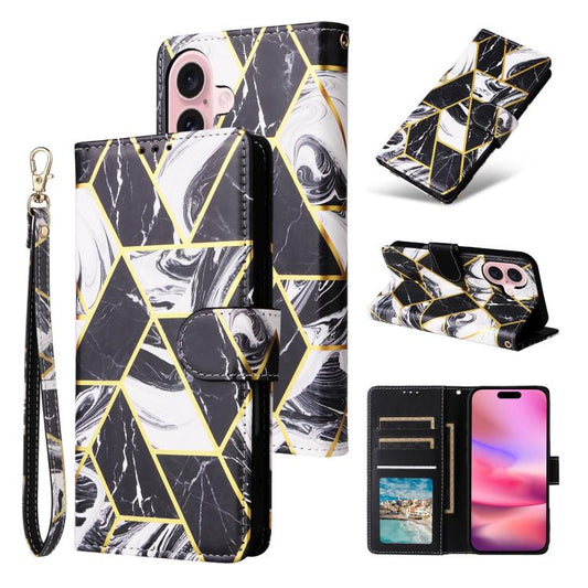 Marble Bronzing Stitching Leather Phone Case, For iPhone 18 / 17, For iPhone 18 Pro / 17 Pro, For iPhone 18 Pro Max / 17 Pro Max, For iPhone 17e / 16e, For iPhone Air, For iPhone 16 Pro Max, For iPhone 16 Pro, For iPhone 16 Plus, For iPhone 16