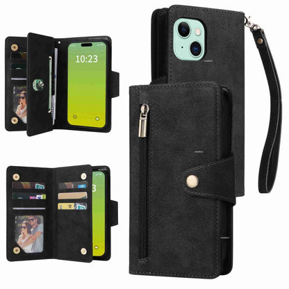 Rivet Buckle 9 Cards Three Fold Leather Phone Case