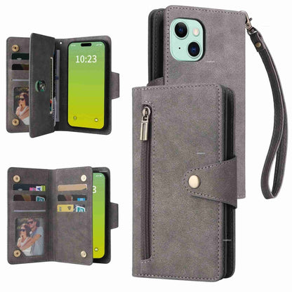 Rivet Buckle 9 Cards Three Fold Leather Phone Case