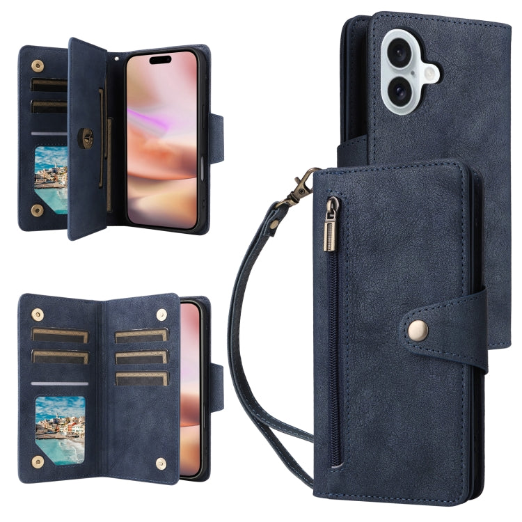 Rivet Buckle 9 Cards Three Fold Leather Phone Case