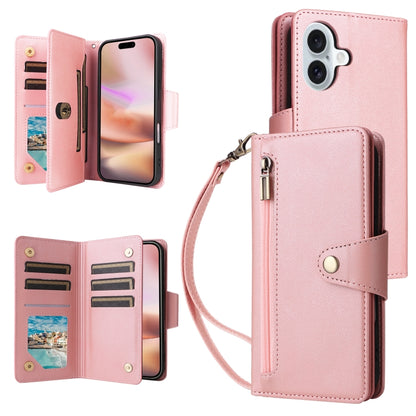 Rivet Buckle 9 Cards Three Fold Leather Phone Case