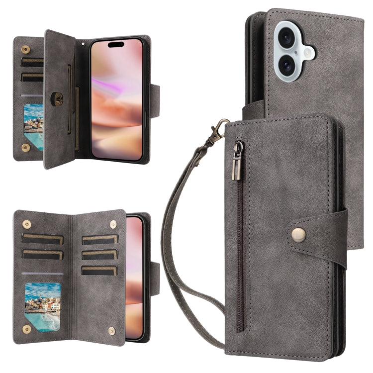 Rivet Buckle 9 Cards Three Fold Leather Phone Case