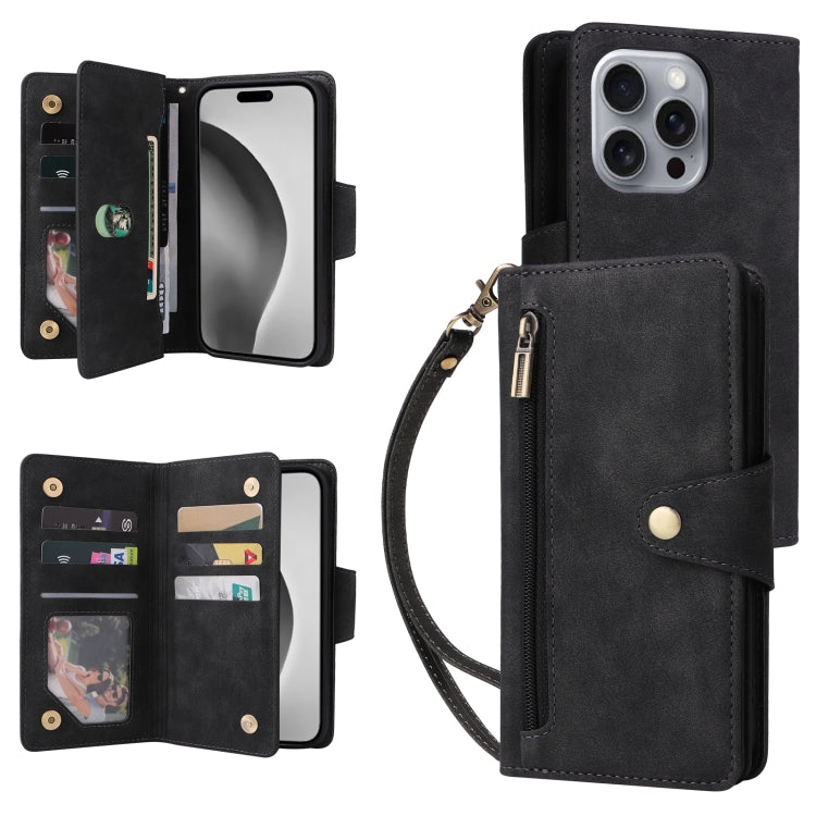 Rivet Buckle 9 Cards Three Fold Leather Phone Case