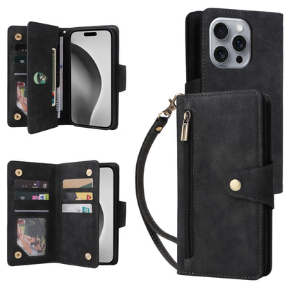 Rivet Buckle 9 Cards Three Fold Leather Phone Case