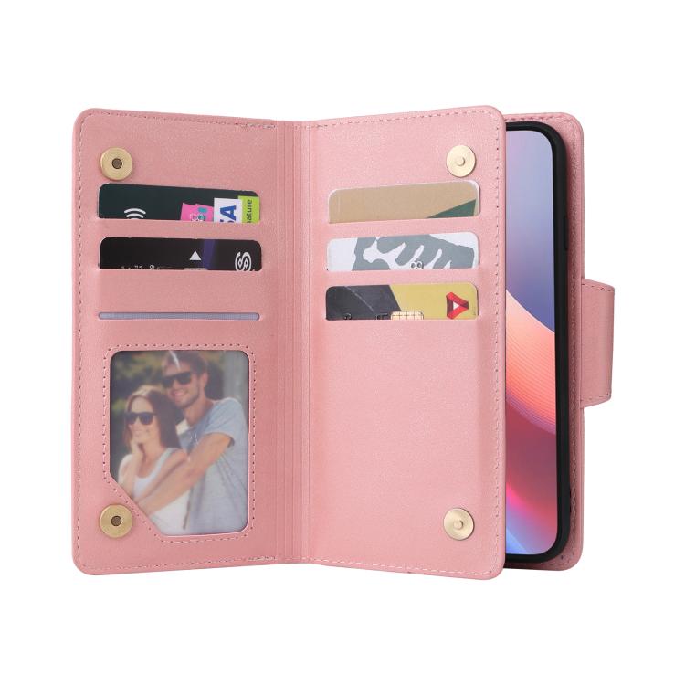 Rivet Buckle 9 Cards Three Fold Leather Phone Case, For iPhone 17e / 16e, For iPhone 17 Pro Max, For iPhone 17 Pro, For iPhone 17, For iPhone Air, For iPhone 16 Pro Max, For iPhone 16 Pro, For iPhone 16 Plus, For iPhone 16, For iPhone 15 Pro Max       ...