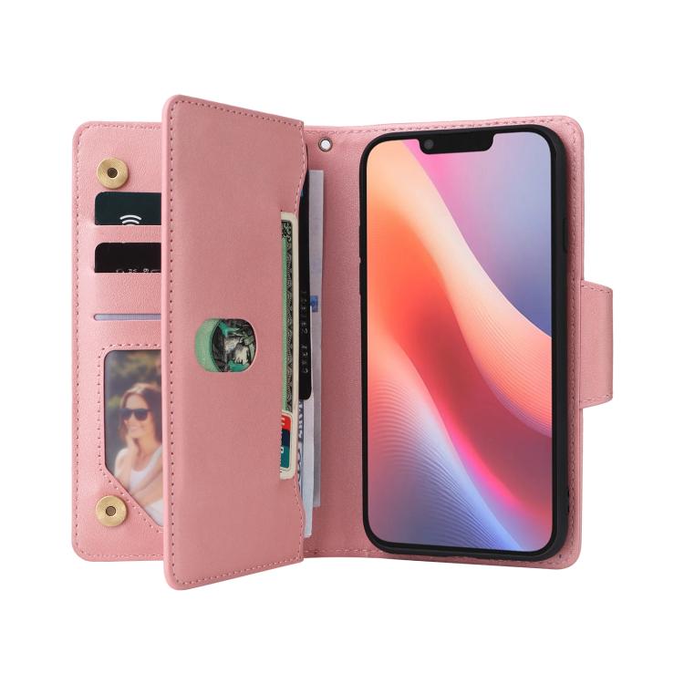 Rivet Buckle 9 Cards Three Fold Leather Phone Case, For iPhone 17e / 16e, For iPhone 17 Pro Max, For iPhone 17 Pro, For iPhone 17, For iPhone Air, For iPhone 16 Pro Max, For iPhone 16 Pro, For iPhone 16 Plus, For iPhone 16, For iPhone 15 Pro Max       ...