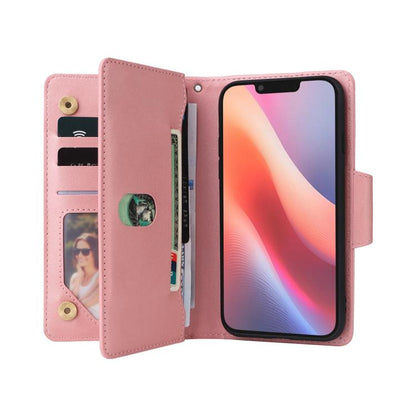 Rivet Buckle 9 Cards Three Fold Leather Phone Case, For iPhone 17e / 16e, For iPhone 17 Pro Max, For iPhone 17 Pro, For iPhone 17, For iPhone Air, For iPhone 16 Pro Max, For iPhone 16 Pro, For iPhone 16 Plus, For iPhone 16, For iPhone 15 Pro Max       ...