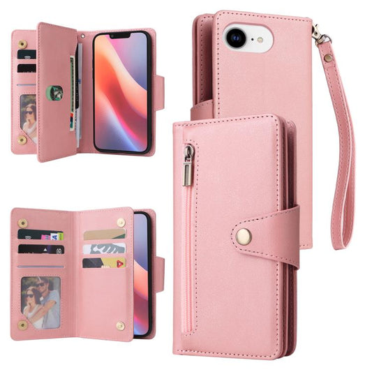 Rivet Buckle 9 Cards Three Fold Leather Phone Case, For iPhone 17e / 16e, For iPhone 17 Pro Max, For iPhone 17 Pro, For iPhone 17, For iPhone Air, For iPhone 16 Pro Max, For iPhone 16 Pro, For iPhone 16 Plus, For iPhone 16, For iPhone 15 Pro Max       ...