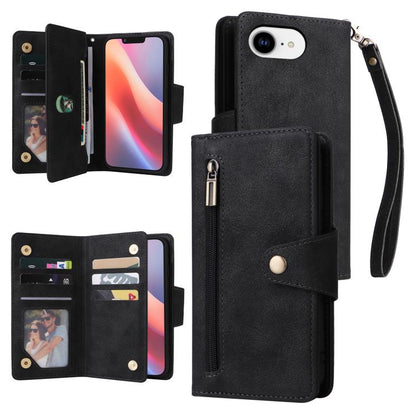 Rivet Buckle 9 Cards Three Fold Leather Phone Case
