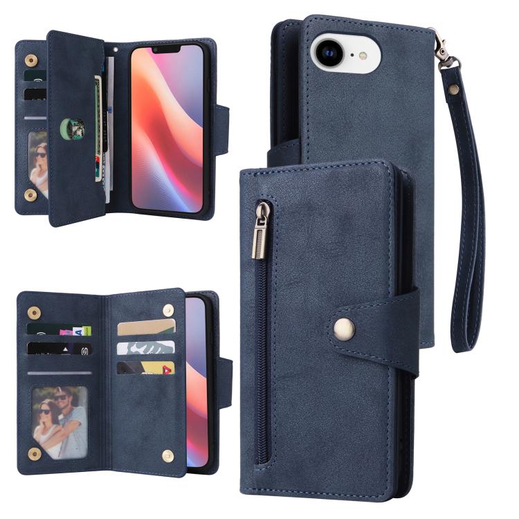 Rivet Buckle 9 Cards Three Fold Leather Phone Case