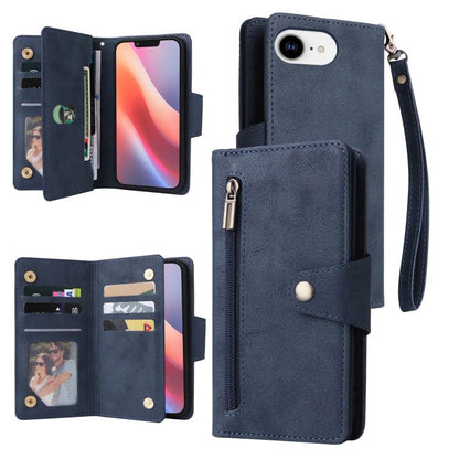 Rivet Buckle 9 Cards Three Fold Leather Phone Case