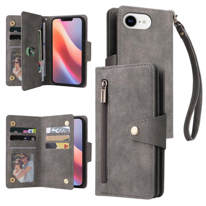 Rivet Buckle 9 Cards Three Fold Leather Phone Case