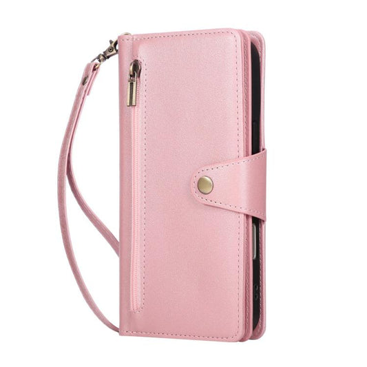 Rivet Buckle 9 Cards Three Fold Leather Phone Case