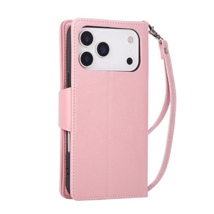 Rivet Buckle 9 Cards Three Fold Leather Phone Case