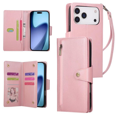 Rivet Buckle 9 Cards Three Fold Leather Phone Case, For iPhone 17e / 16e, For iPhone 17 Pro Max, For iPhone 17 Pro, For iPhone 17, For iPhone Air, For iPhone 16 Pro Max, For iPhone 16 Pro, For iPhone 16 Plus, For iPhone 16, For iPhone 15 Pro Max       ...