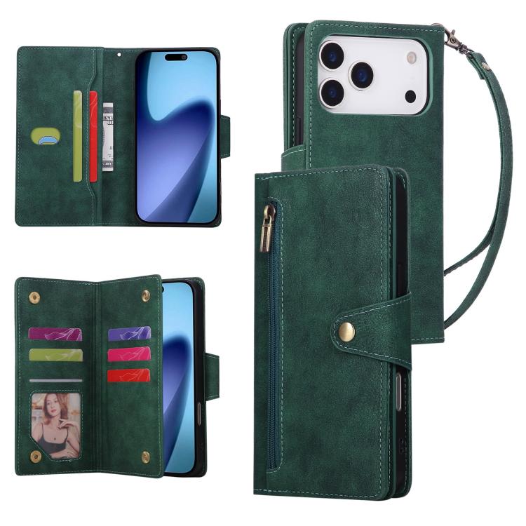 Rivet Buckle 9 Cards Three Fold Leather Phone Case