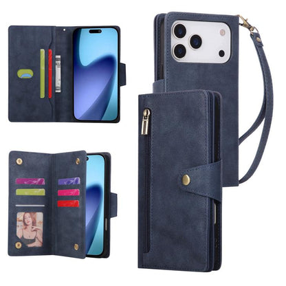 Rivet Buckle 9 Cards Three Fold Leather Phone Case