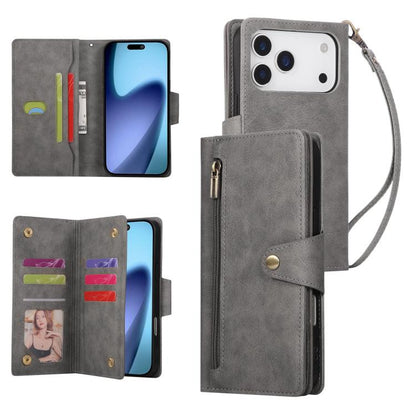 Rivet Buckle 9 Cards Three Fold Leather Phone Case, For iPhone 17e / 16e, For iPhone 17 Pro Max, For iPhone 17 Pro, For iPhone 17, For iPhone Air, For iPhone 16 Pro Max, For iPhone 16 Pro, For iPhone 16 Plus, For iPhone 16, For iPhone 15 Pro Max       ...