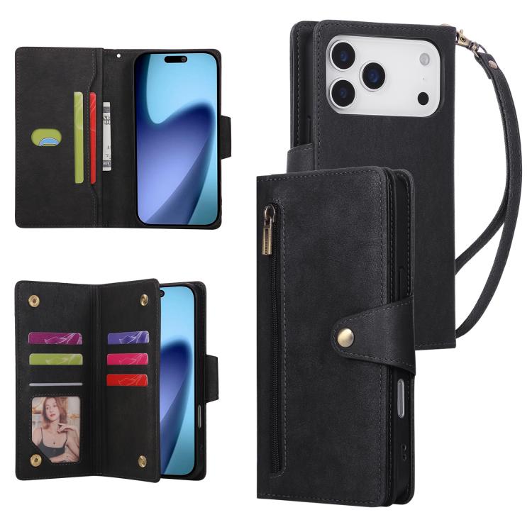 Rivet Buckle 9 Cards Three Fold Leather Phone Case, For iPhone 17e / 16e, For iPhone 17 Pro Max, For iPhone 17 Pro, For iPhone 17, For iPhone Air, For iPhone 16 Pro Max, For iPhone 16 Pro, For iPhone 16 Plus, For iPhone 16, For iPhone 15 Pro Max       ...
