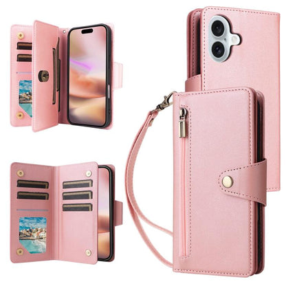 Rivet Buckle 9 Cards Three Fold Leather Phone Case