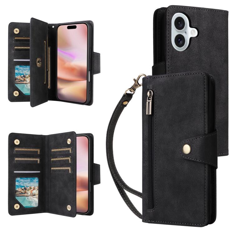 Rivet Buckle 9 Cards Three Fold Leather Phone Case, For iPhone 17e / 16e, For iPhone 17 Pro Max, For iPhone 17 Pro, For iPhone 17, For iPhone Air, For iPhone 16 Pro Max, For iPhone 16 Pro, For iPhone 16 Plus, For iPhone 16, For iPhone 15 Pro Max       ...