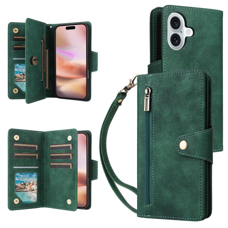 Rivet Buckle 9 Cards Three Fold Leather Phone Case, For iPhone 17e / 16e, For iPhone 17 Pro Max, For iPhone 17 Pro, For iPhone 17, For iPhone Air, For iPhone 16 Pro Max, For iPhone 16 Pro, For iPhone 16 Plus, For iPhone 16, For iPhone 15 Pro Max       ...