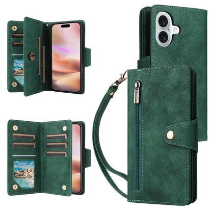 Rivet Buckle 9 Cards Three Fold Leather Phone Case, For iPhone 17e / 16e, For iPhone 17 Pro Max, For iPhone 17 Pro, For iPhone 17, For iPhone Air, For iPhone 16 Pro Max, For iPhone 16 Pro, For iPhone 16 Plus, For iPhone 16, For iPhone 15 Pro Max       ...