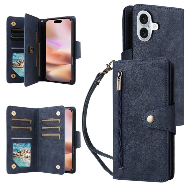 Rivet Buckle 9 Cards Three Fold Leather Phone Case, For iPhone 18 / 17, For iPhone 18 Pro / 17 Pro, For iPhone 18 Pro Max / 17 Pro Max, For iPhone 17e / 16e, For iPhone Air, For iPhone 16 Pro Max, For iPhone 16 Pro, For iPhone 16 Plus, For iPhone 16   ...
