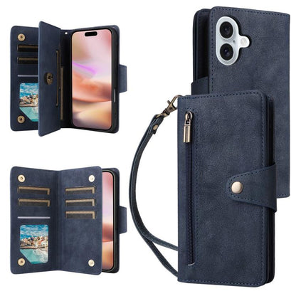 Rivet Buckle 9 Cards Three Fold Leather Phone Case, For iPhone 18 / 17, For iPhone 18 Pro / 17 Pro, For iPhone 18 Pro Max / 17 Pro Max, For iPhone 17e / 16e, For iPhone Air, For iPhone 16 Pro Max, For iPhone 16 Pro, For iPhone 16 Plus, For iPhone 16   ...