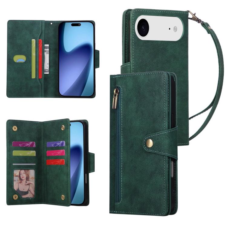 Rivet Buckle 9 Cards Three Fold Leather Phone Case