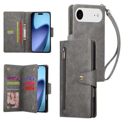 Rivet Buckle 9 Cards Three Fold Leather Phone Case