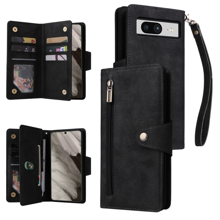 Rivet Buckle 9 Cards Three Fold Leather Phone Case, For Google Pixel 10a, For Google Pixel 10 Pro XL / 9 Pro XL, For Google Pixel 10 / 10 Pro, For Google Pixel 9a, For Google Pixel 9 Pro, For Google Pixel 9, For Google Pixel 8a, For Google Pixel 8 Pro ...