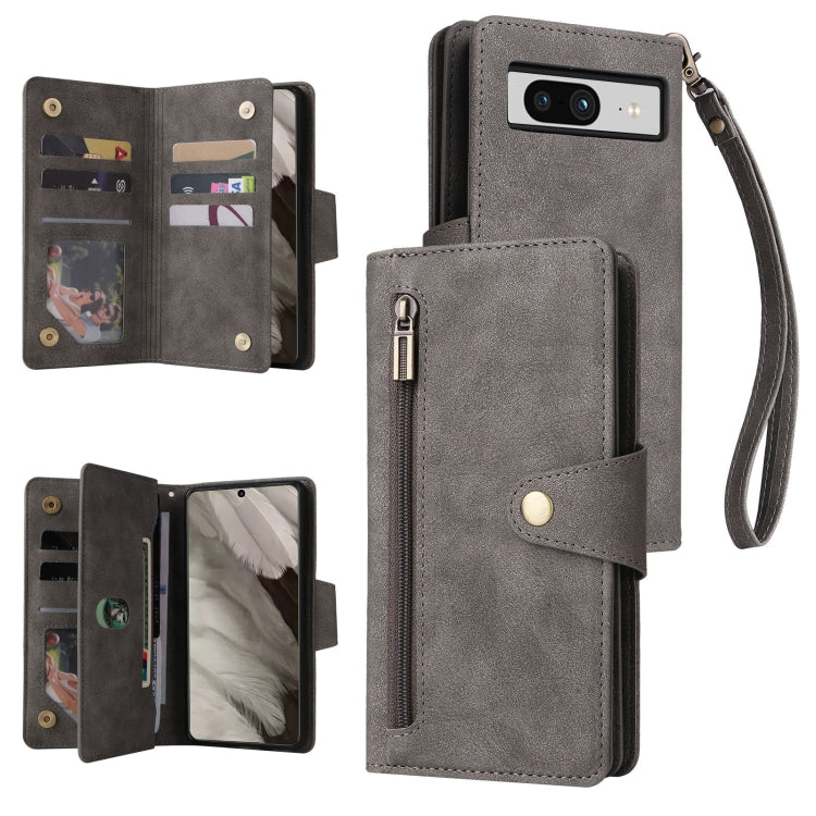 Rivet Buckle 9 Cards Three Fold Leather Phone Case, For Google Pixel 10a, For Google Pixel 10 Pro XL / 9 Pro XL, For Google Pixel 10 / 10 Pro, For Google Pixel 9a, For Google Pixel 9 Pro, For Google Pixel 9, For Google Pixel 8a, For Google Pixel 8 Pro ...